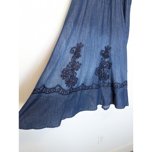 Lapis Maxi Skirt Womens Size S Blue Embroidered Chambray Western Flowy Rodeo New - Picture 2 of 13